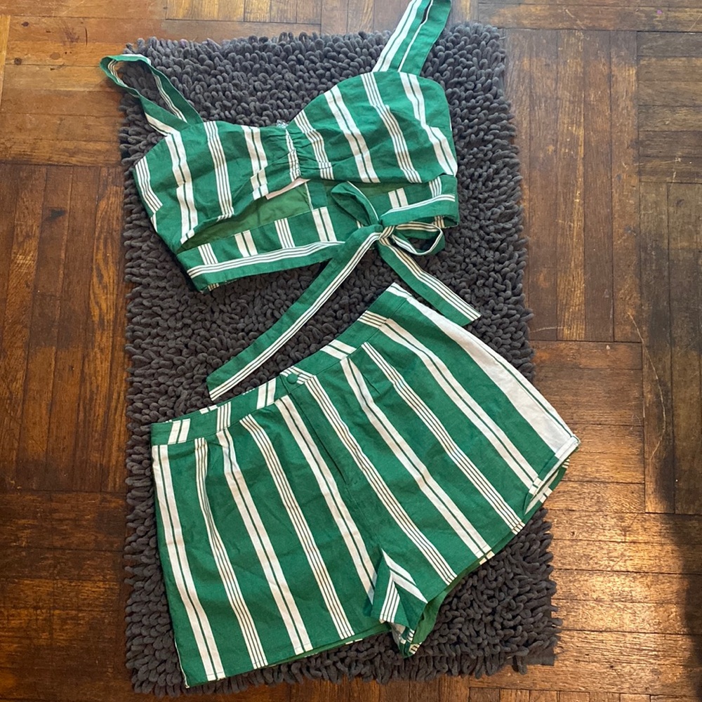 Lovers + Friends Kelly Green Striped Shorts Set